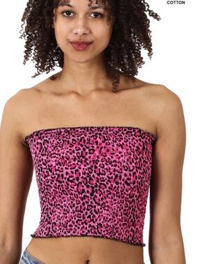 Zenana Outfitters Pink Leopard Print Strapless Tube Top